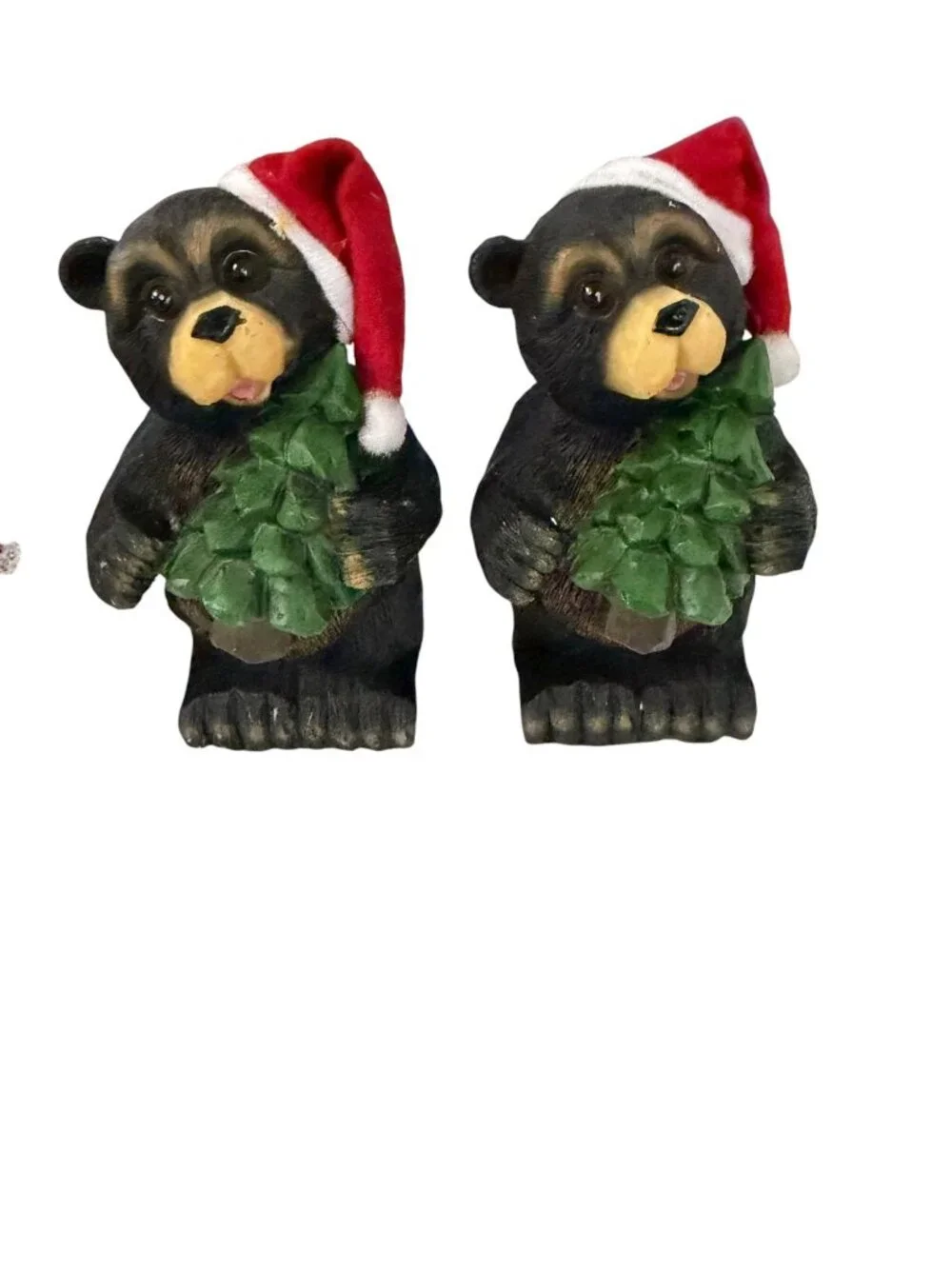 Set of 4 Vintage Christmas Black Bear Figurines Santa Hats Trees Gifts Resin Hol